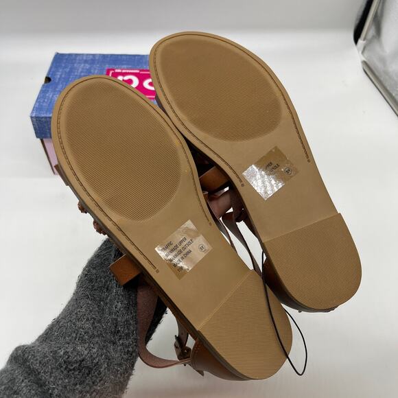 Pop Womens Traffic Ankle Strap Flat Sandals Cognac Sooth Brown Size 11M - Picture 4 of 9